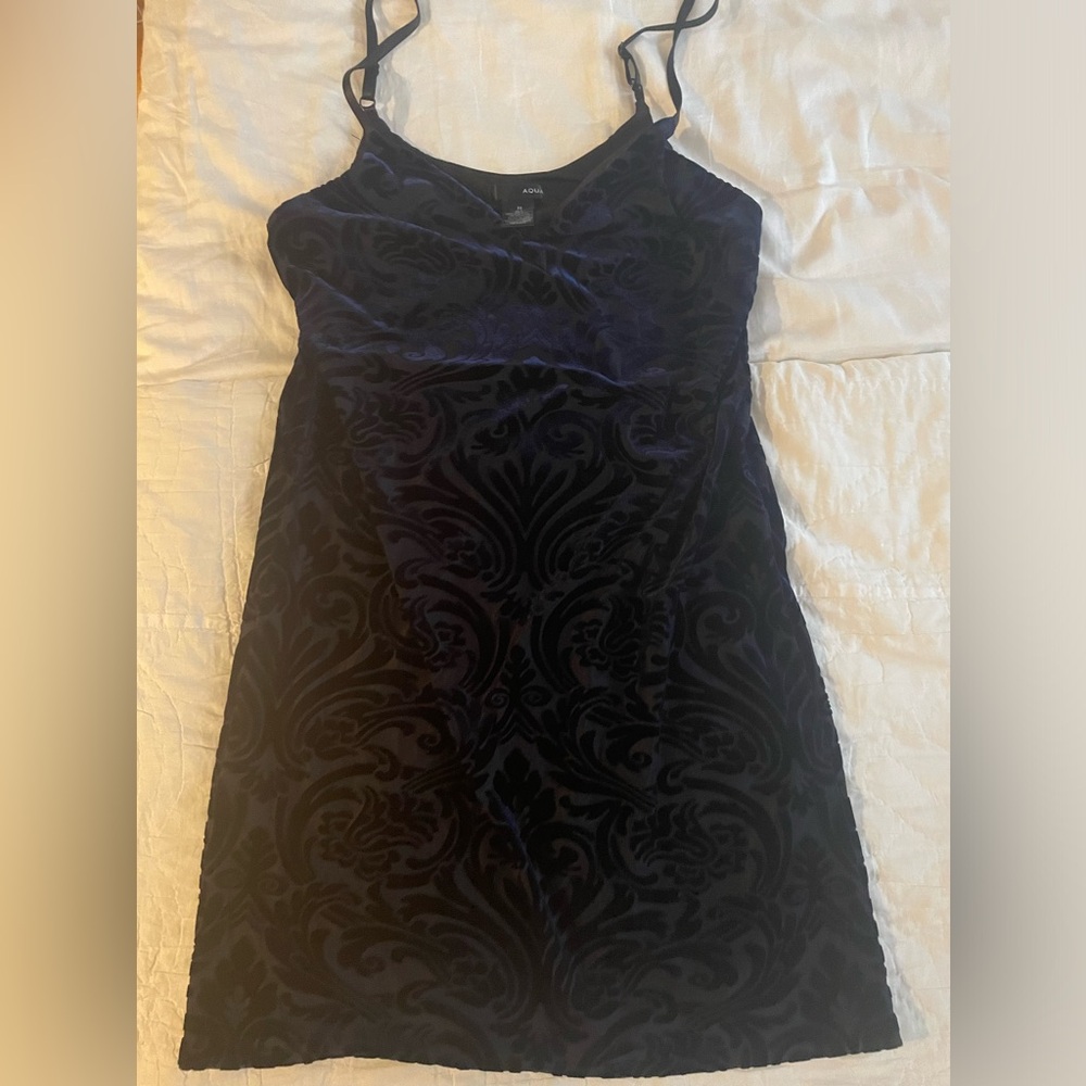Aqua Navy Crushed Velvet Spaghetti Strap Dress size m